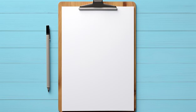 Empty clipboard mock up on wooden Simple white clip board blank