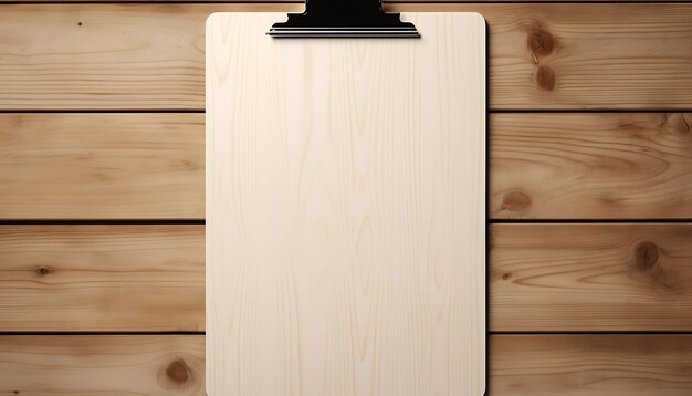 Empty clipboard mock up on wooden Simple white clip board blank