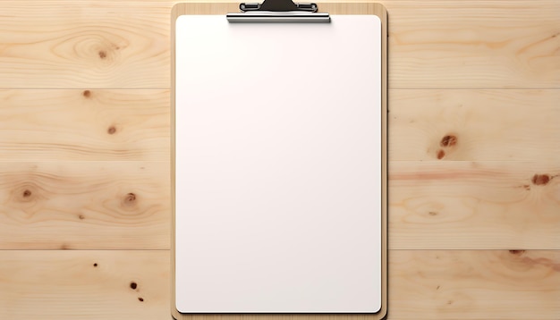 Empty clipboard mock up on wooden Simple white clip board blank