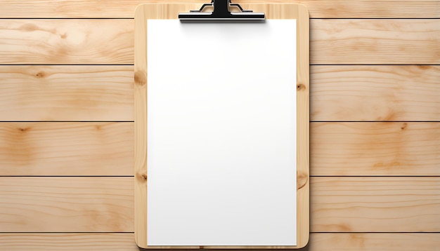 Photo empty clipboard mock up on wooden simple white clip board blank