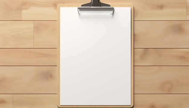 Photo empty clipboard mock up on wooden simple white clip board blank