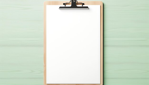 Empty clipboard mock up on wooden Simple white clip board blank