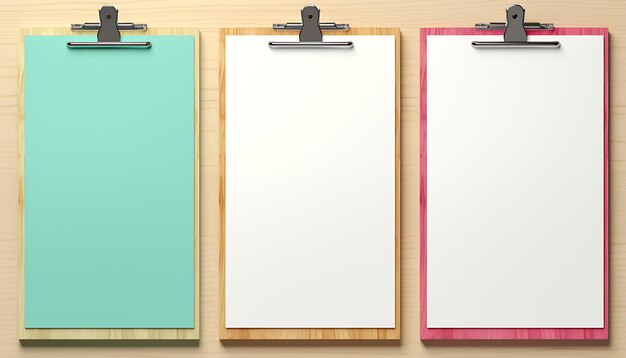 Photo empty clipboard mock up on wooden simple white clip board blank