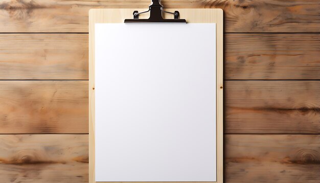 Empty clipboard mock up on wooden Simple white clip board blank