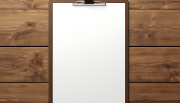 Photo empty clipboard mock up on wooden simple white clip board blank