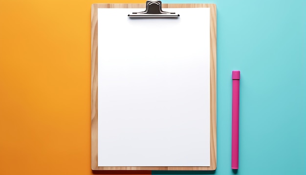 Photo empty clipboard mock up on wooden simple white clip board blank