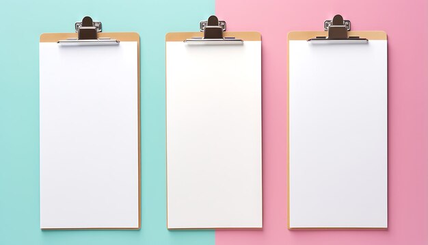 Photo empty clipboard mock up on wooden simple white clip board blank