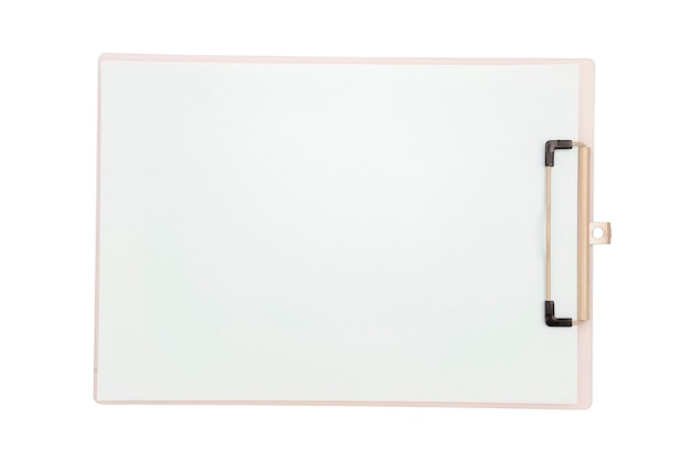 Empty clipboard with sheet of paper on white background top view Vertical image