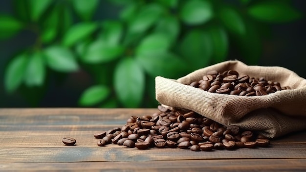 Empty Coffee Bean Sack on Wooden Tabletop Rustic Elegance