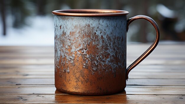 empty coffee mug on the wooden table