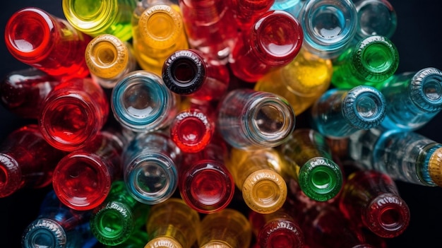 Empty colored carbonated drink bottles