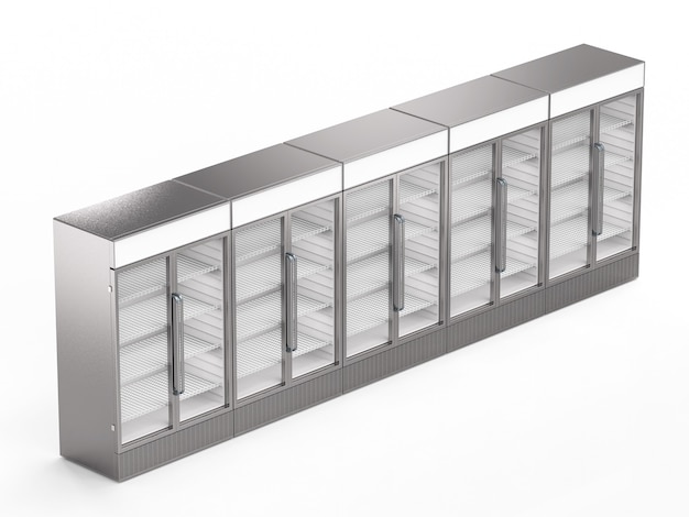 Empty commercial fridges isometric on white background