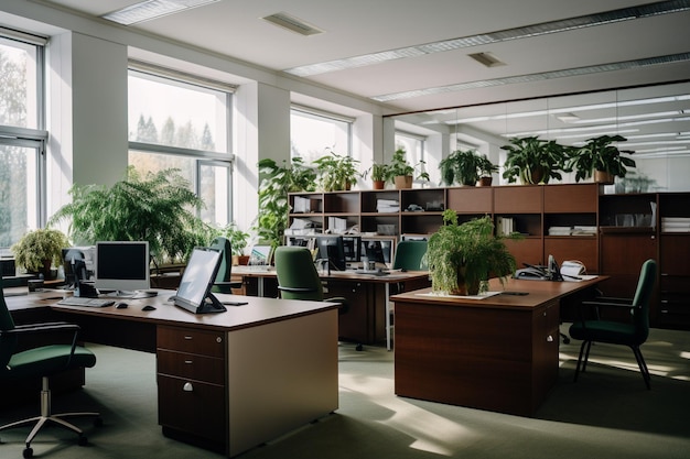 Empty company office with workstation and desk