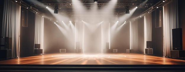 Empty Concert Stage with Dramatic Spotlights
