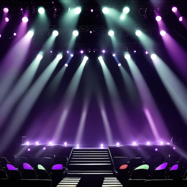 Photo empty concert stage with illuminated spotlights and smoke background generated by ai