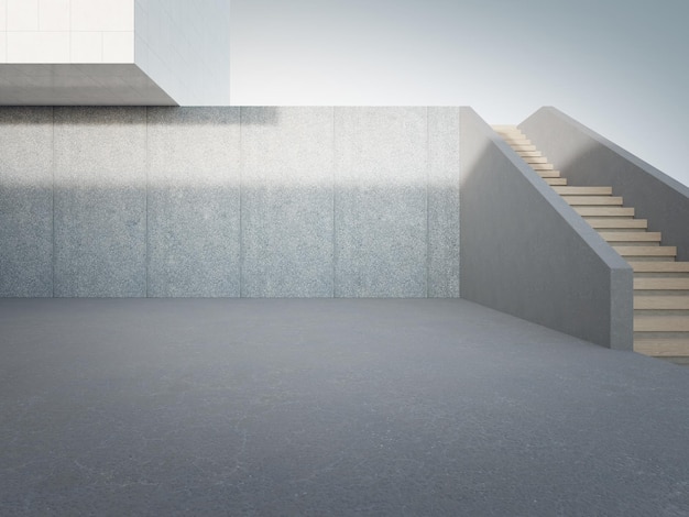 Empty concrete floor and white cement wall in city park.