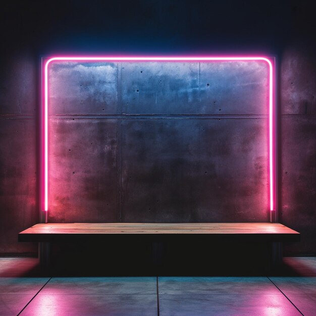 Empty concrete room with neon lights