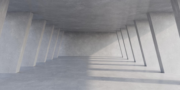 Empty concrete space interior with sunlight and shadow 3d rendering