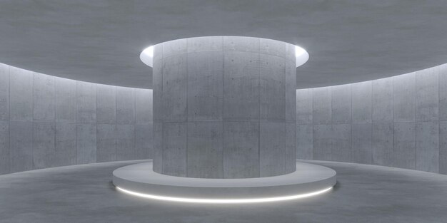 햇빛과 그림자 3d 렌더링이 있는 빈 콘크리트 공간 내부