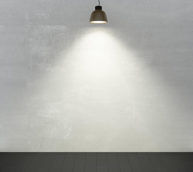 Empty concrete wall with light bulb