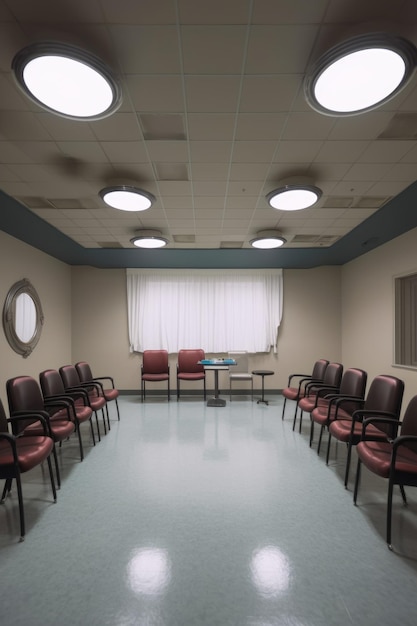 Пустой конференц-зал со стульями и проектором, созданный с помощью генеративного ИИ