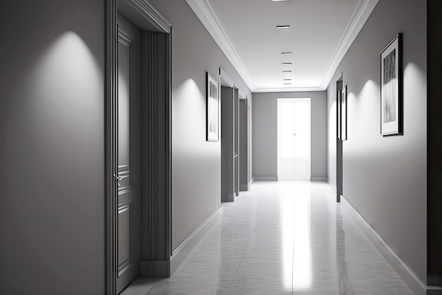 Empty corridor in gray tones in interior of country office