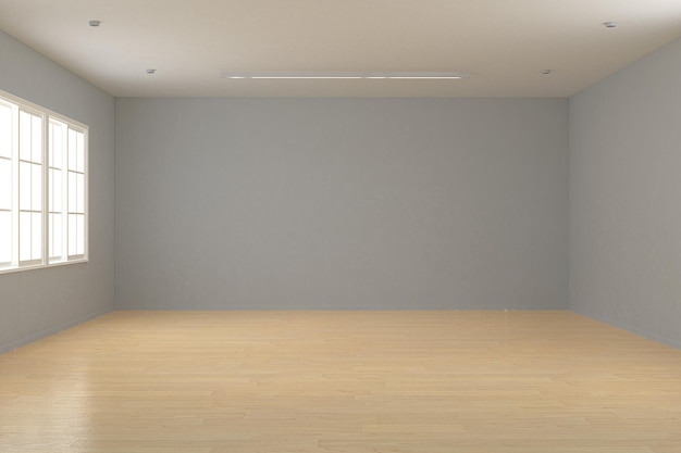 empty cosy room interior with wooden floor and grey wall