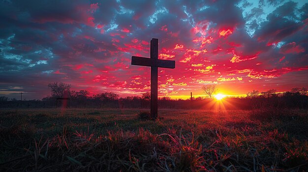 The Empty Cross Silhouetted Against Fiery Background