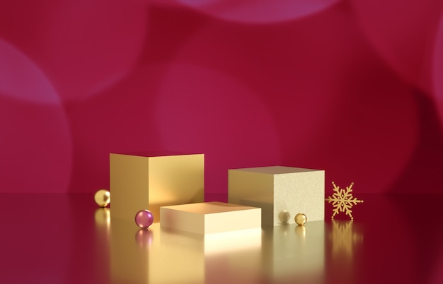 Empty cube box with bokeh background. Luxury cosmetic product display scene. 3d render.