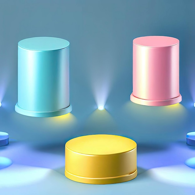 Empty cylinder podium on neon background for product display Generative AI