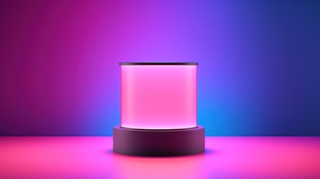 Empty cylinder podium on neon background for product display