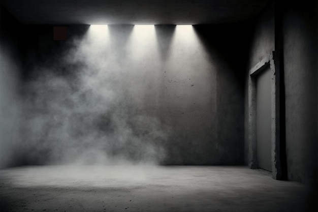 Empty dark abstract cement wall and studio room