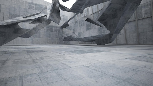 Пустой темный абстрактный бетонный интерьер комнаты Архитектурный фон Ночной вид на освещенную