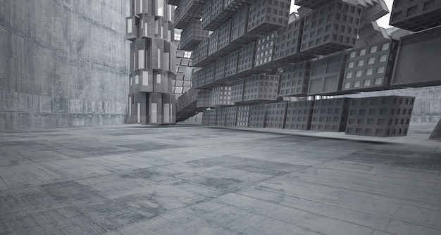 Пустой темный абстрактный бетонный интерьер комнаты Архитектурный фон Ночной вид на освещенную