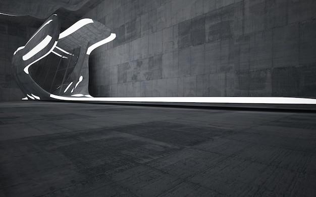 空の暗い抽象的なコンクリートの部屋の滑らかなインテリア。建築背景。イルムの夜景