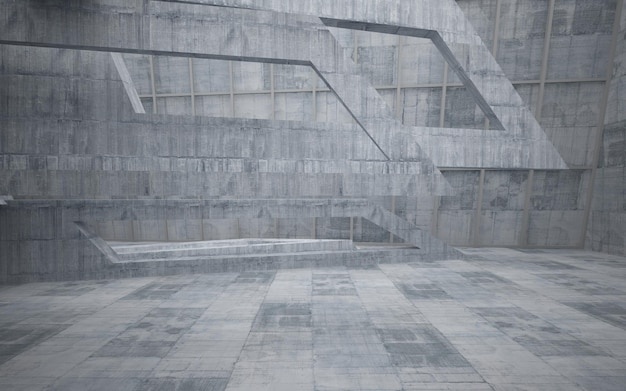 Пустая темная абстрактная бетонная комната с гладким интерьером Архитектурный фон Ночной вид на иллюм