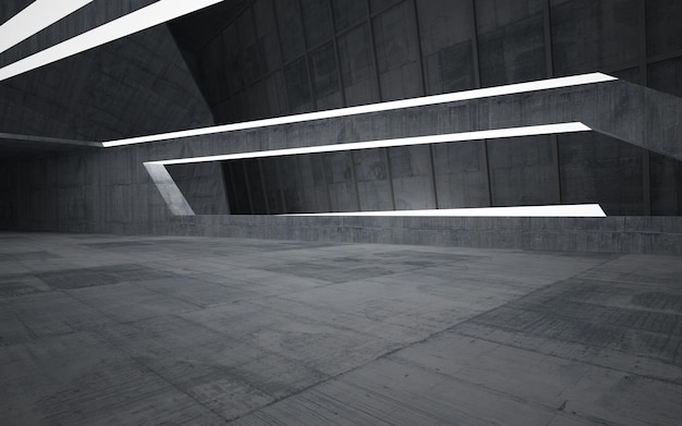 Пустая темная абстрактная бетонная комната с гладким интерьером Архитектурный фон Ночной вид