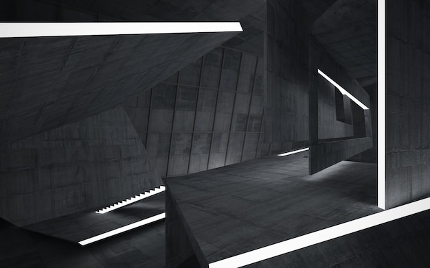 Пустая темная абстрактная бетонная комната с гладким интерьером Архитектурный фон Ночной вид