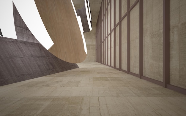 Empty dark abstract concrete and wood smooth interior Architectural background 3D illustration