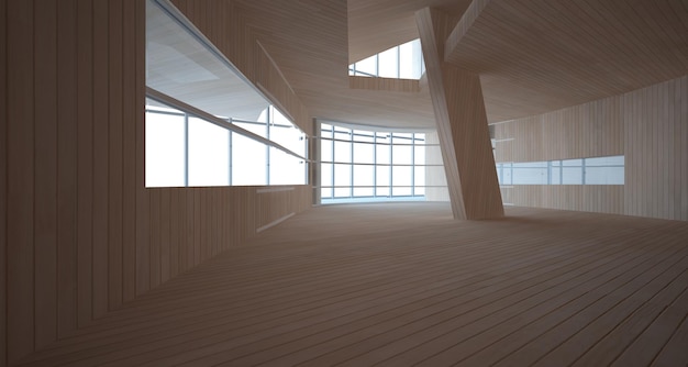 Empty dark abstract concrete and wood smooth interior Architectural background 3D illustration