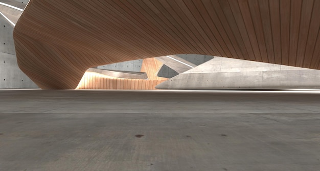 Пустой темный абстрактный бетон и дерево гладкий интерьер Архитектурный фон 3D иллюстрация