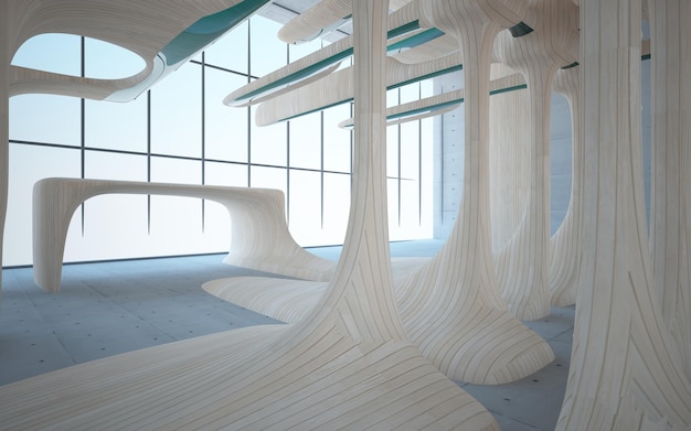 빈 어두운 추상 콘크리트와 나무 부드러운 인테리어 건축 배경 3D