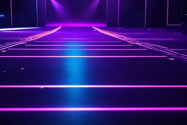 Photo empty dark abstract glow of neon lights on an empty concert venue geometric shapes neon lights background