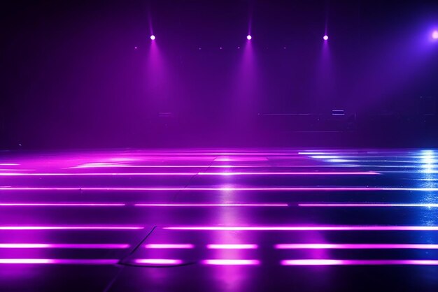 Empty dark abstract glow of neon lights on an empty concert venue geometric shapes neon lights background