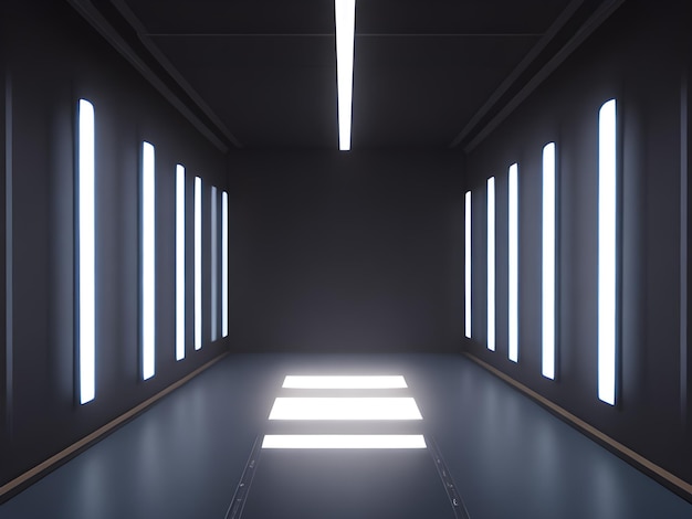 Empty dark futuristic Sci Fi hall room or studio generative ai