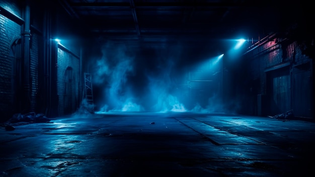 empty dark garage with smoke and fog