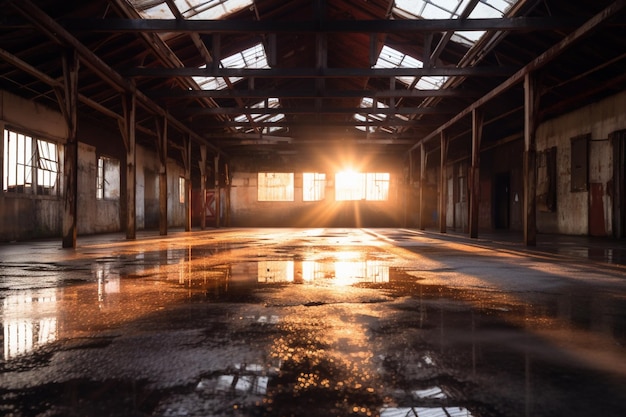 Photo an empty dark highceilinged workshop with a water