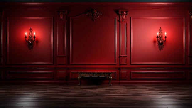 A empty dark maroon room picture close up