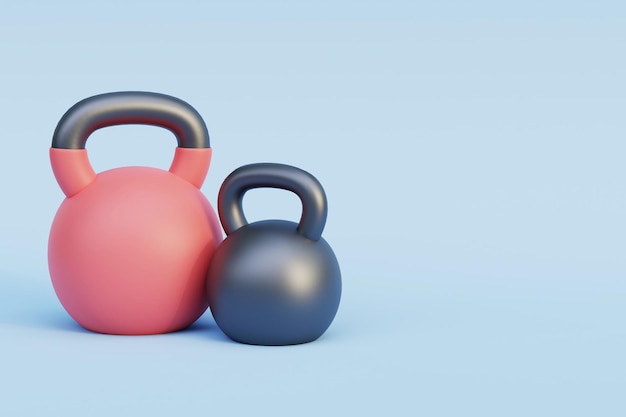 Foto rendering 3d di kettlebell in metallo scuro e rosso vuoto