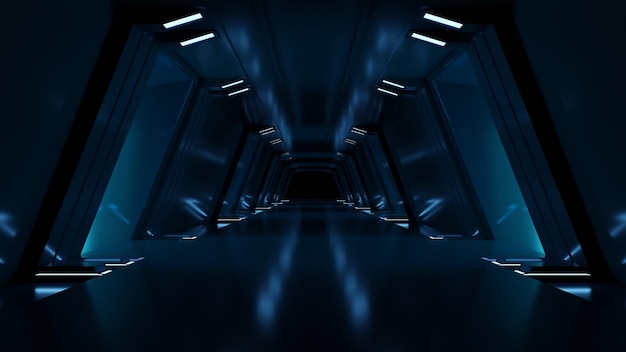 Пустая темная комната Футуристический научно-фантастический фон 3d-рендеринг